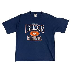 VTG NFL Denver Broncos Football Short Sleeve CrewNeck Pullover Blue Shirt Size L